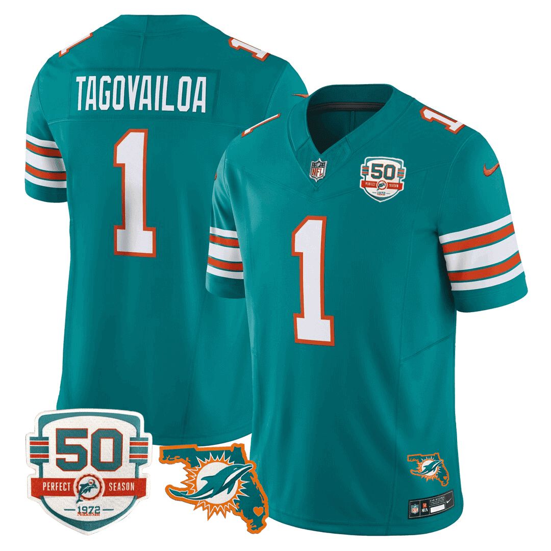 Men Miami Dolphins #1 Tagovailoa Green 2024 Nike Throwback 50th Perfect Season Florida Patch Vapor NFL Jersey->indianapolis colts->NFL Jersey